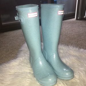 Hunter Girls OG Glitter Rain Boots in Pale Mint